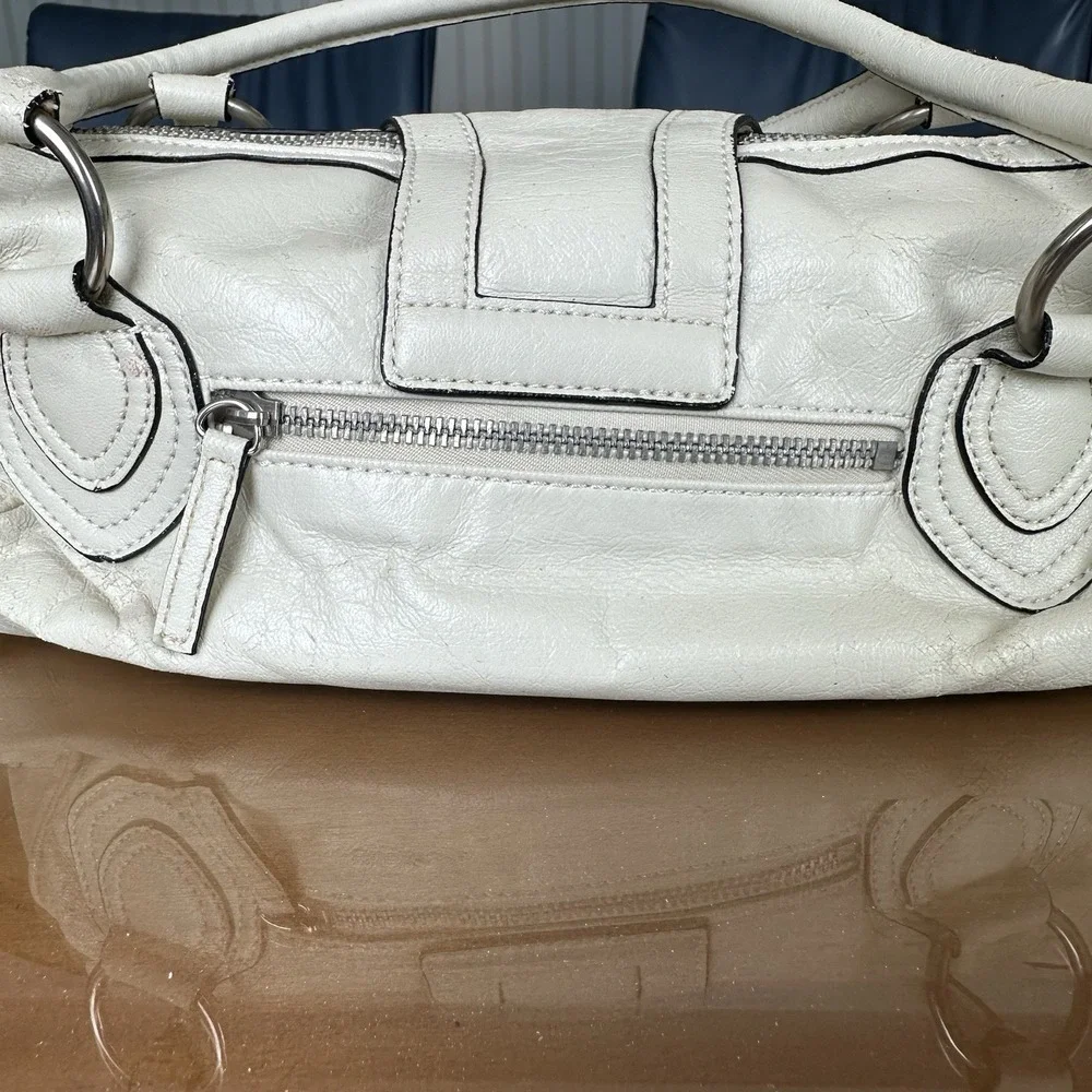 G By‎ Guess Cream Handbag Vintage Y2k Buckle Detail Studded Satchel Silver *New*